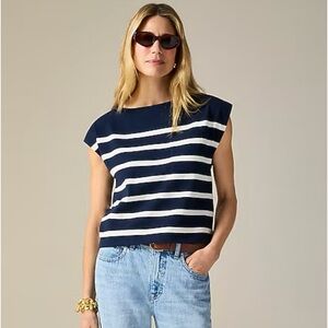 NWT J. Crew New Mariner Jersey Boatneck Muscle T-shirt Stripe Navy